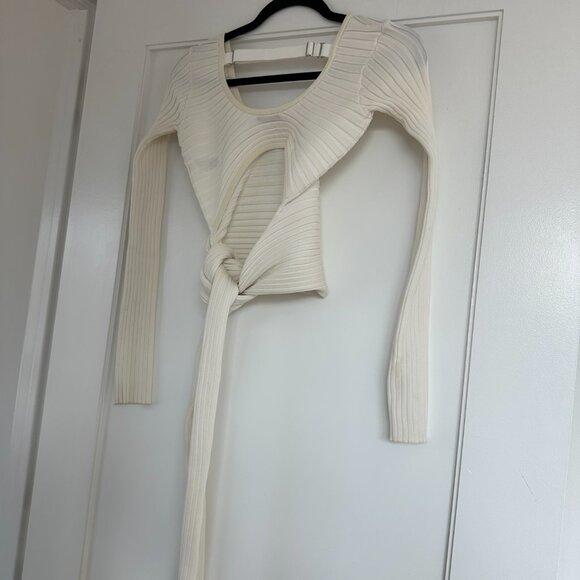 Tibi Decollete Rib Knit Wrap Sweater Long Sleeves Open Back Cut-out White Sz XS - Picture 9 of 10